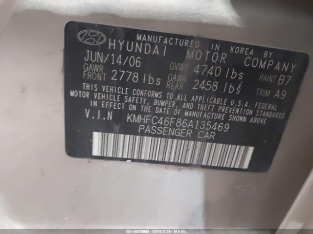 Продажа на аукционе авто 2006 Hyundai Azera Limited/se, vin: KMHFC46F86A135469, номер лота: 45076089