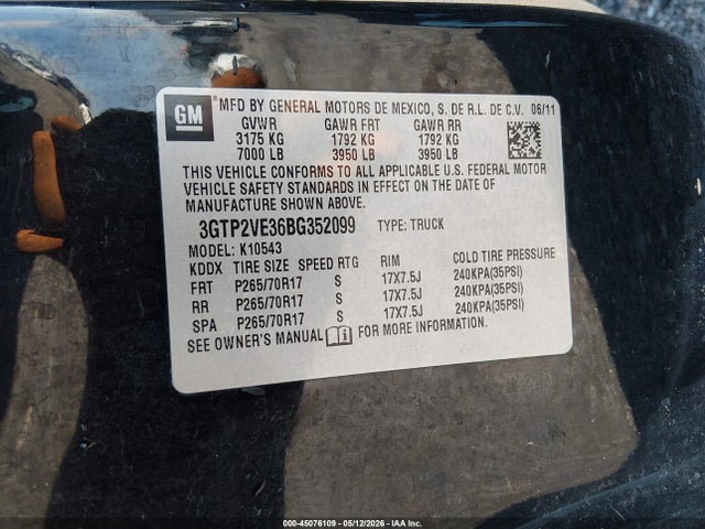 2011 Gmc Sierra 1500 Sle მანქანა იყიდება აუქციონზე, vin: 3GTP2VE36BG352099, აუქციონის ნომერი: 45076109