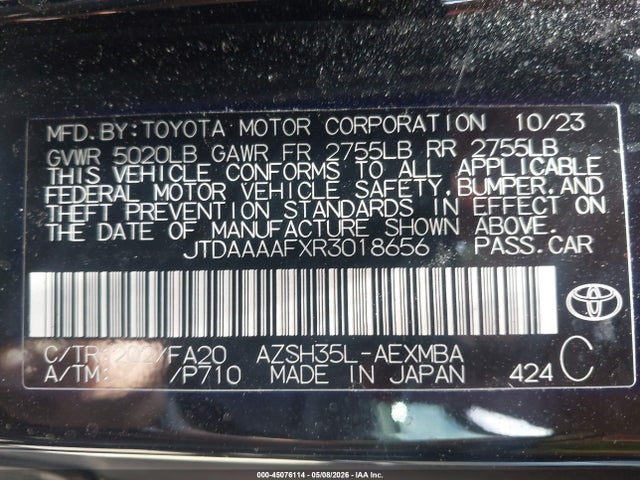 Aukcja sprzedaży 2024 Toyota Crown Xle, vin: JTDAAAAFXR3018656, numer aukcji: 45076114