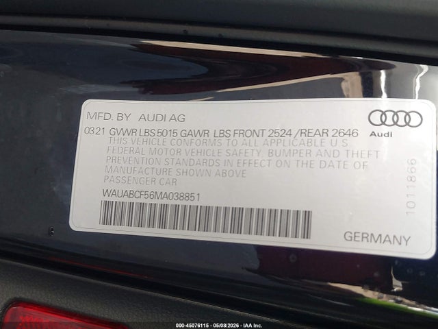 Aukcja sprzedaży 2021 Audi A5 Sportback Premium 40 Tfsi Quattro S Tronic, vin: WAUABCF56MA038851, numer aukcji: 45076115
