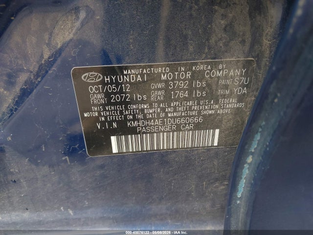 45076122 :رقم المزاد ، KMHDH4AE1DU660666 vin ، 2013 Hyundai Elantra Gls مزاد بيع