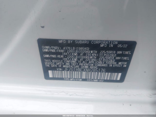 2022 Subaru Crosstrek Limited მანქანა იყიდება აუქციონზე, vin: JF2GTHNCXNH285176, აუქციონის ნომერი: 45076133