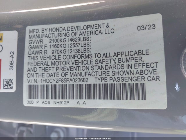 1HGCY2F85PA023682 Honda Accord Hybrid Touring
