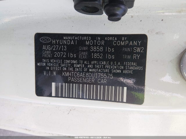 Продаж на аукціоні авто 2013 Hyundai Veloster Turbo W/blue, vin: KMHTC6AE8DU175575, номер лоту: 45076153