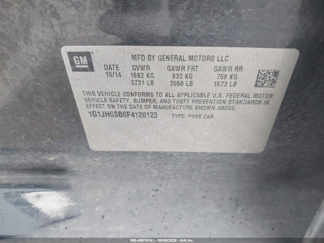 1G1JH6SB6F4128123 Chevrolet Sonic Rs Manual