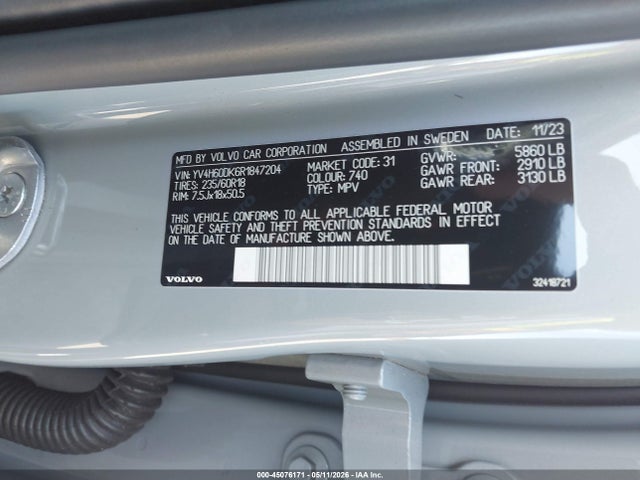 YV4H60DK6R1847204 Volvo Xc60 Recharge Plug-in Hybrid T8 Core Dark Theme