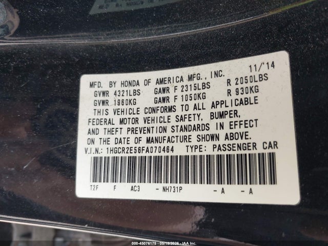 1HGCR2E56FA070464 Honda Accord Sport