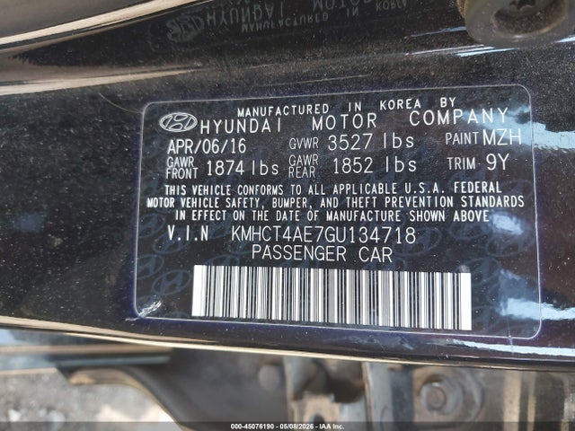 Продажа на аукционе авто 2016 Hyundai Accent Se, vin: KMHCT4AE7GU134718, номер лота: 45076190