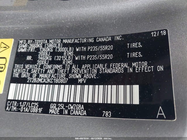 2T2BZMCA2KC180807 Lexus Rx 350 F Sport