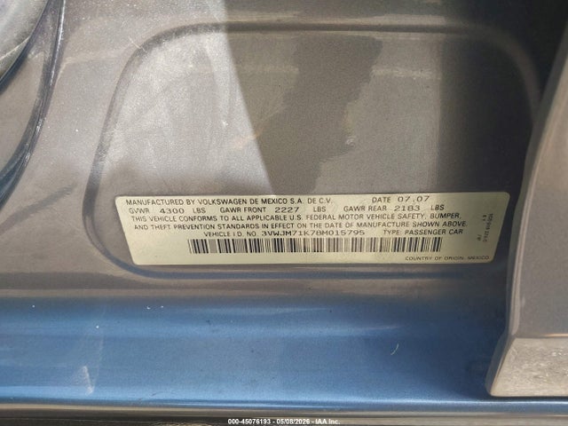 Auction sale of the 2008 Volkswagen Jetta S, vin: 3VWJM71K78M015795, lot number: 45076193