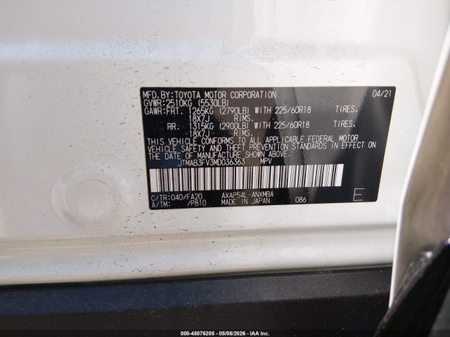 2021 Toyota Rav4 Prime Se მანქანა იყიდება აუქციონზე, vin: JTMAB3FV3MD036363, აუქციონის ნომერი: 45076205