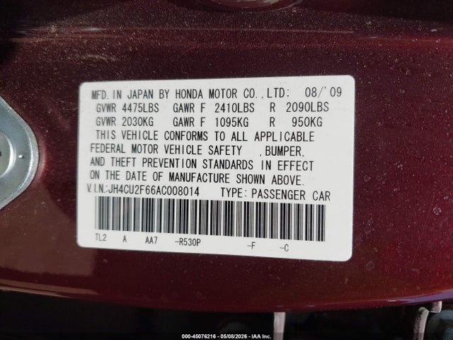 Продаж на аукціоні авто 2010 Acura Tsx 2.4, vin: JH4CU2F66AC008014, номер лоту: 45076216