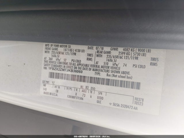 1FBZX2ZM7JKB36060 Ford Transit-350 Xl
