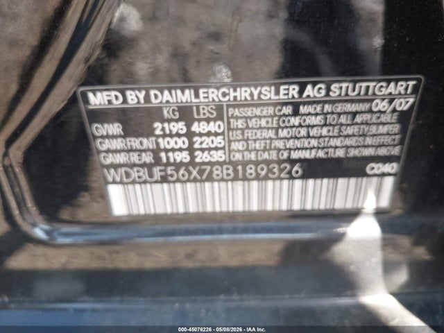 45076226 :رقم المزاد ، WDBUF56X78B189326 vin ، 2008 Mercedes-benz E 350 مزاد بيع