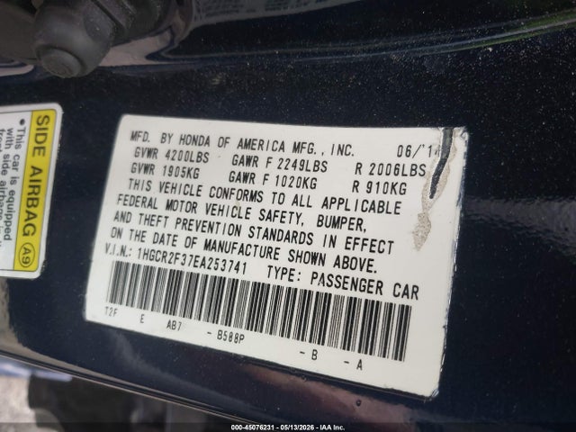 Aukcja sprzedaży 2014 Honda Accord Lx, vin: 1HGCR2F37EA253741, numer aukcji: 45076231