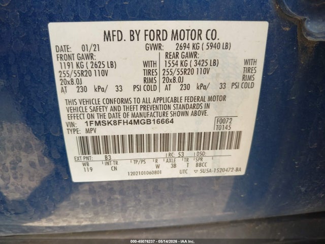 Ford Explorer Limited 2021 1FMSK8FH4MGB16664 Image 9