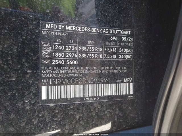 Продажа на аукционе авто 2024 Mercedes-benz Eqb 250 Suv, vin: W1N9M0CB3RN095994, номер лота: 45076266