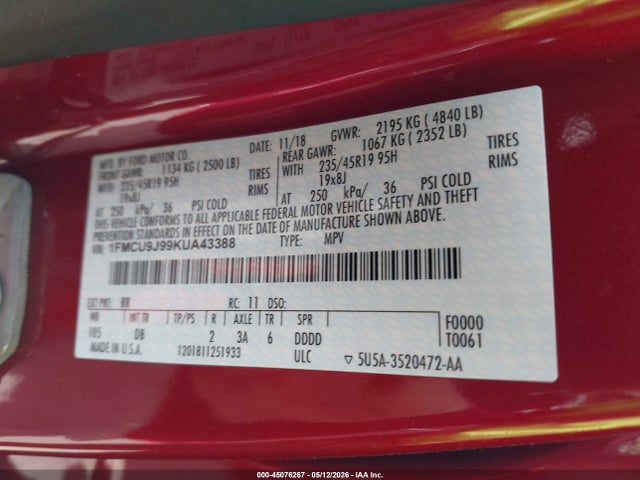 Ford Escape Titanium 2019 1FMCU9J99KUA43388 Image 9