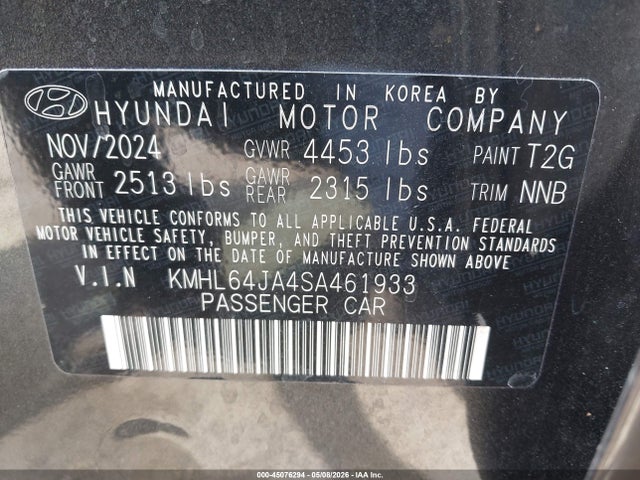 Aukcja sprzedaży 2025 Hyundai Sonata Sel, vin: KMHL64JA4SA461933, numer aukcji: 45076294