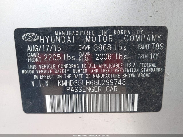 Продажа на аукционе авто 2016 Hyundai Elantra Gt, vin: KMHD35LH6GU299743, номер лота: 45076331