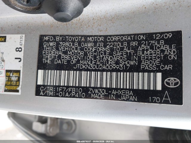 Aukcja sprzedaży 2010 Toyota Prius Ii, vin: JTDKN3DU2A0099317, numer aukcji: 45076337