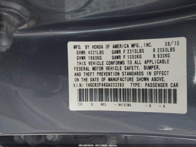 Продажа на аукционе авто 2016 Honda Accord Ex-l, vin: 1HGCR2F86GA033280, номер лота: 45076342