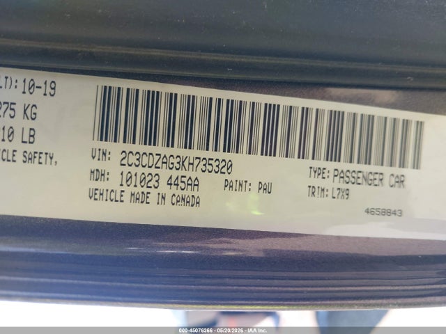 45076366 :رقم المزاد ، 2C3CDZAG3KH735320 vin ، 2019 Dodge Challenger Sxt مزاد بيع