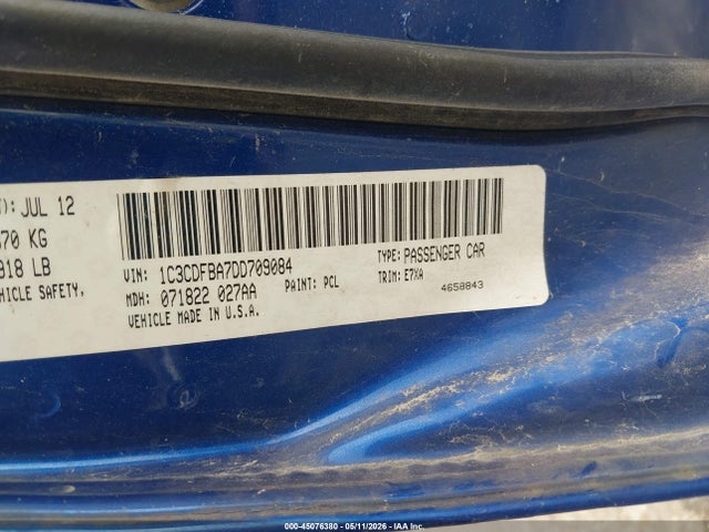 45076380 :رقم المزاد ، 1C3CDFBA7DD709084 vin ، 2013 Dodge Dart Sxt مزاد بيع