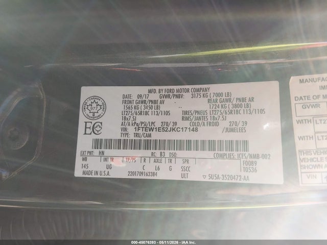 Продажа на аукционе авто 2018 Ford F-150 Xlt, vin: 1FTEW1E52JKC17148, номер лота: 45076393