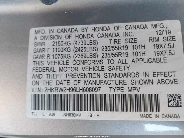 2HKRW2H96LH608097 Honda Cr-v Awd Touring