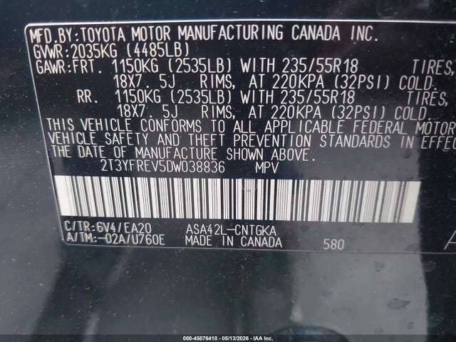 Продаж на аукціоні авто 2013 Toyota Rav4 Limited, vin: 2T3YFREV5DW038836, номер лоту: 45076418