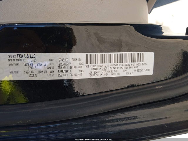 45076456 :رقم المزاد ، 2C4RC1CG2GR149491 vin ، 2016 Chrysler Town & Country Touring-l Anniversary Edition مزاد بيع