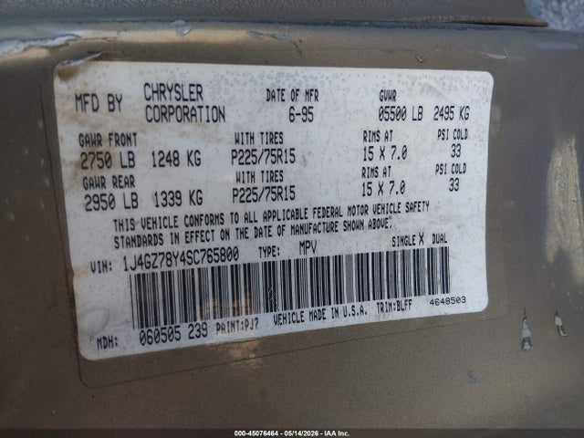 Продажа на аукционе авто 1995 Jeep Grand Cherokee Limited/orvis, vin: 1J4GZ78Y4SC765800, номер лота: 45076464