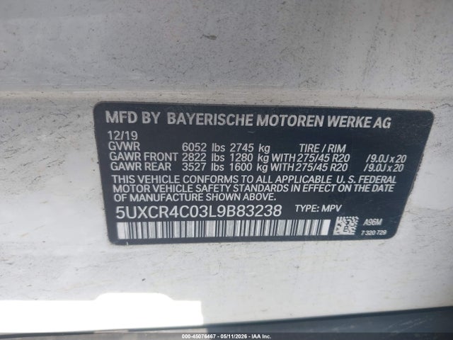 Aukcja sprzedaży 2020 Bmw X5 Sdrive40i, vin: 5UXCR4C03L9B83238, numer aukcji: 45076467