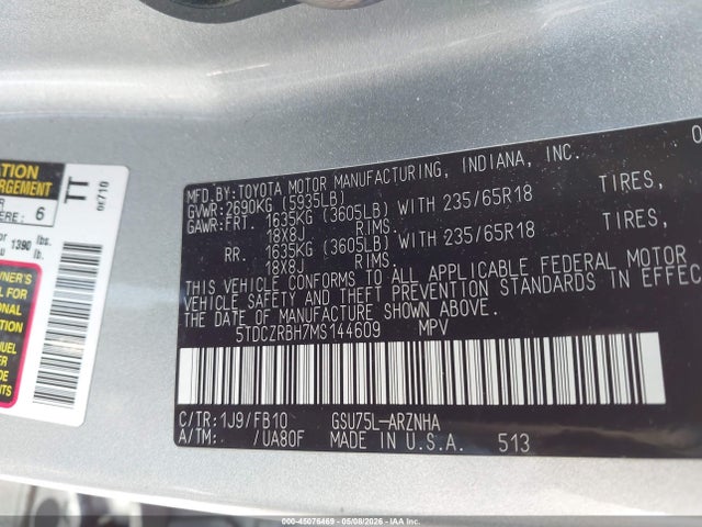 Продажа на аукционе авто 2021 Toyota Highlander L, vin: 5TDCZRBH7MS144609, номер лота: 45076469