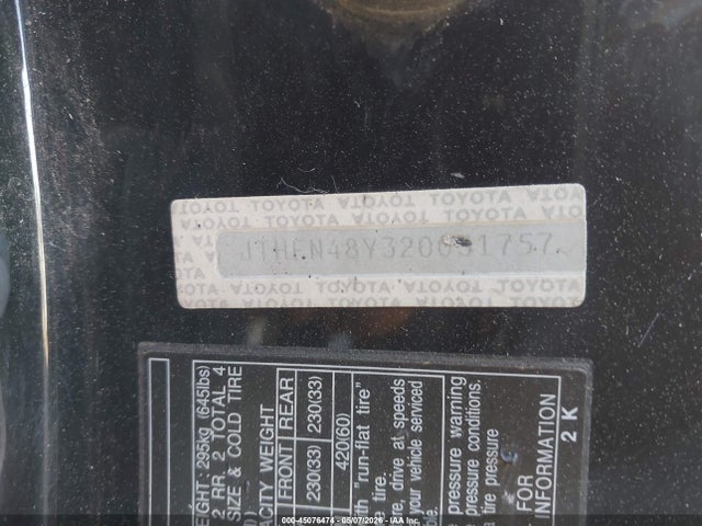 45076474 :رقم المزاد ، JTHFN48Y320031757 vin ، 2002 Lexus Sc 430 مزاد بيع
