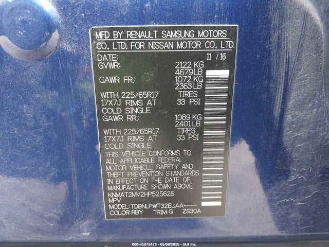 2017 Nissan Rogue S მანქანა იყიდება აუქციონზე, vin: KNMAT2MV2HP525626, აუქციონის ნომერი: 45076476
