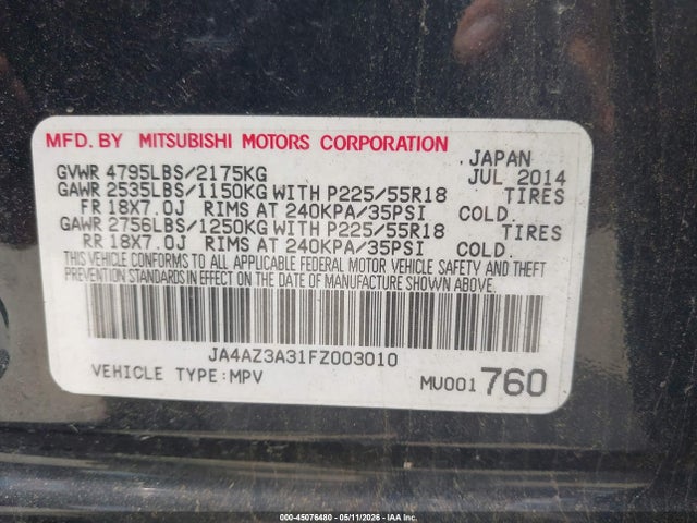 Aukcja sprzedaży 2015 Mitsubishi Outlander Se, vin: JA4AZ3A31FZ003010, numer aukcji: 45076480