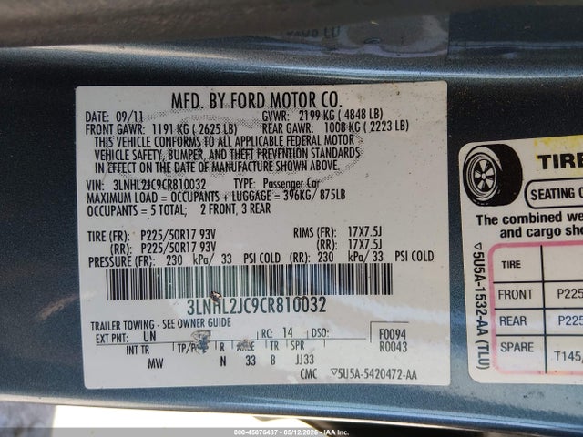 Продаж на аукціоні авто 2012 Lincoln Mkz, vin: 3LNHL2JC9CR810032, номер лоту: 45076487