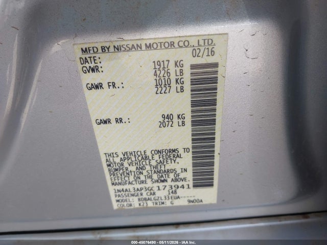 1N4AL3AP3GC173941 Nissan Altima 2.5/2.5 S/2.5 Sl/2.5 Sr/2.5 Sv