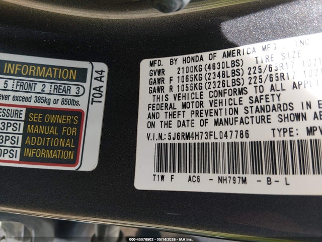 Honda Cr-v Ex-l 2015 5J6RM4H73FL047786 Image 9