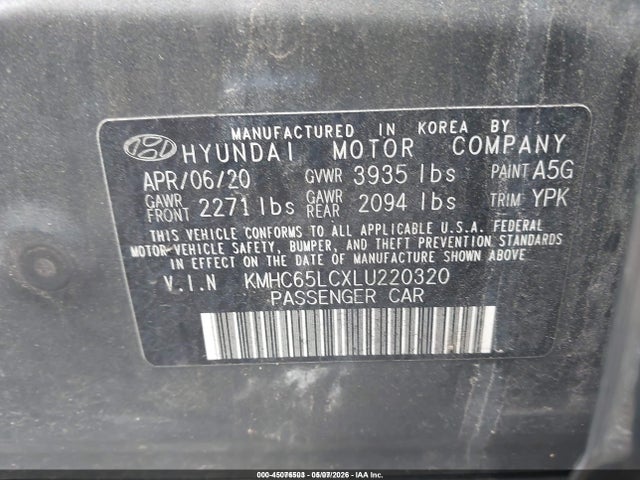 Aukcja sprzedaży 2020 Hyundai Ioniq Hybrid Blue, vin: KMHC65LCXLU220320, numer aukcji: 45076503