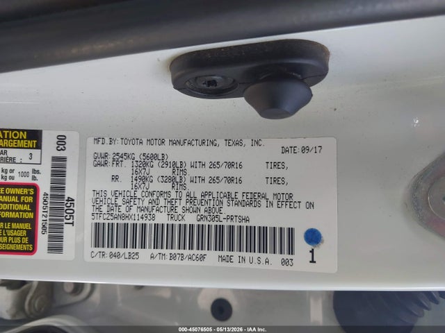 Aukcja sprzedaży 2017 Toyota Tacoma Trd Pro, vin: 5TFCZ5AN8HX114938, numer aukcji: 45076505