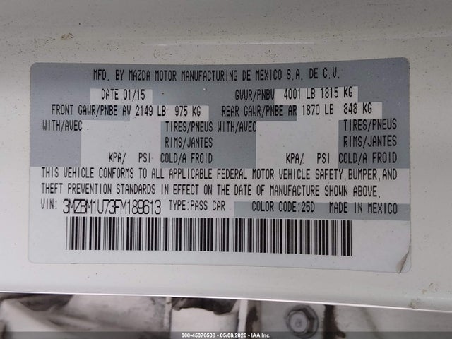 3MZBM1U73FM189613 Mazda MAZDA3
