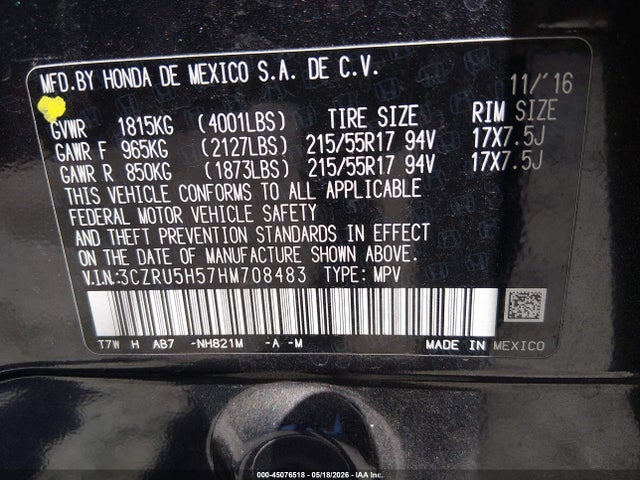 3CZRU5H57HM708483 Honda HR-V EX