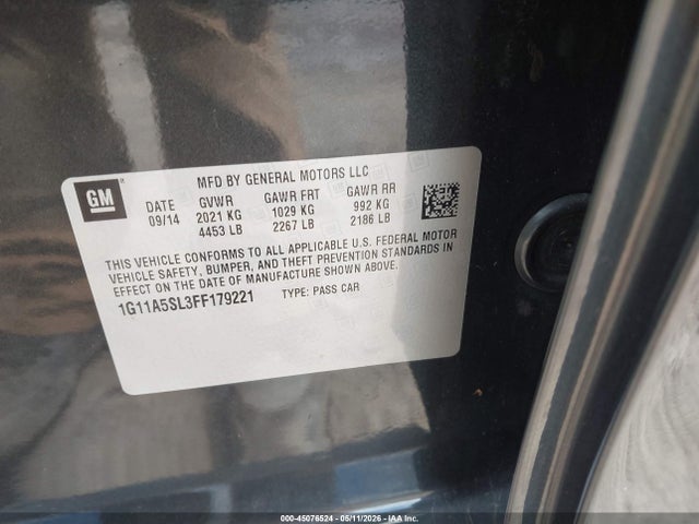 Aukcja sprzedaży 2015 Chevrolet Malibu 1fl, vin: 1G11A5SL3FF179221, numer aukcji: 45076524