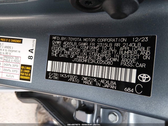 JTDBCMFE2RJ025080 Toyota Corolla Hybrid Le