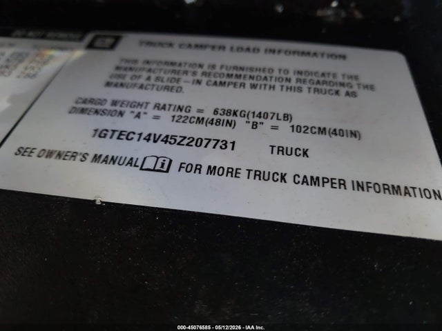 2005 Gmc Sierra 1500 მანქანა იყიდება აუქციონზე, vin: 1GTEC14V45Z207731, აუქციონის ნომერი: 45076585