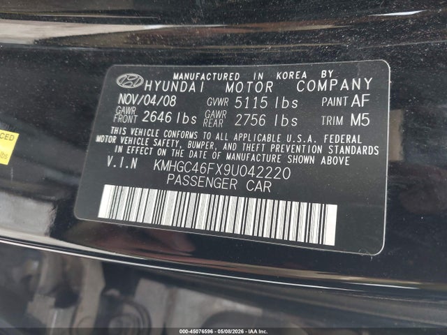 Продажа на аукционе авто 2009 Hyundai Genesis 4.6, vin: KMHGC46FX9U042220, номер лота: 45076596