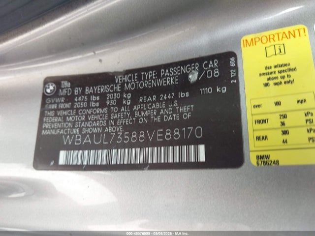 Продажа на аукционе авто 2008 Bmw 128i, vin: WBAUL73588VE88170, номер лота: 45076599